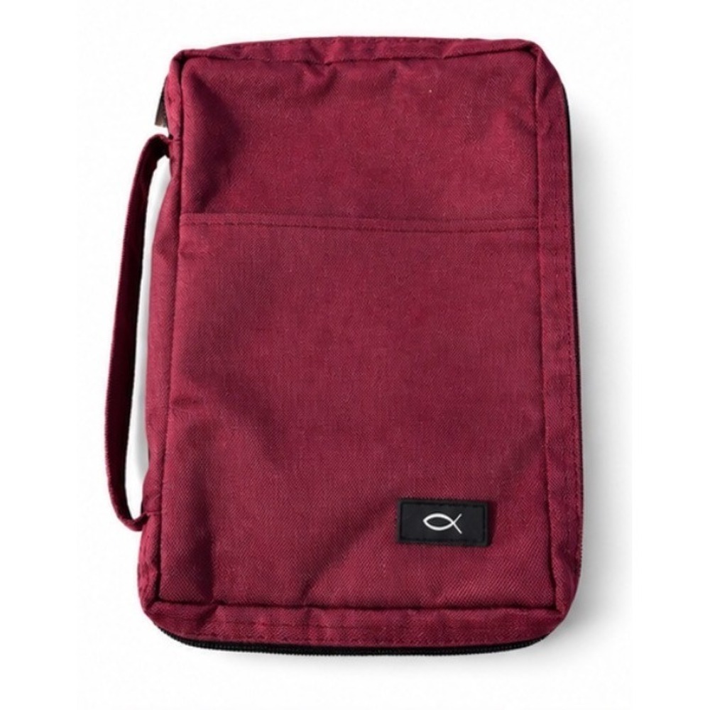 Parable Bible Cover Burgundy Canvas Case Ichthys Fish Cross Zipper Bag